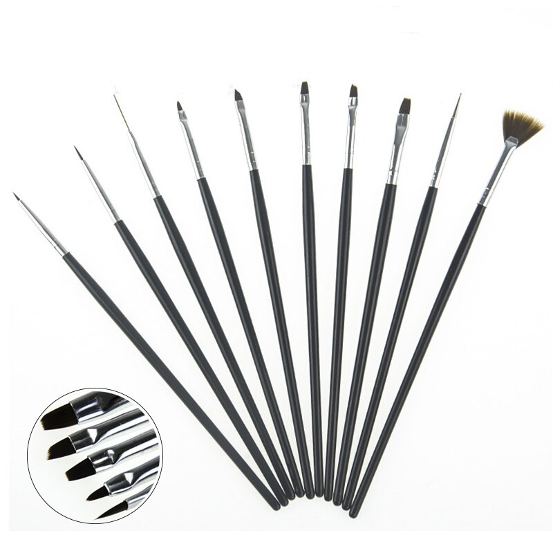 10 Pcs/ Set Black Nail Drawing Lines Pen/ Nail Designs Fine Painting Brush/ Multifunction Plastic Gel Nail Polish Pens Kit