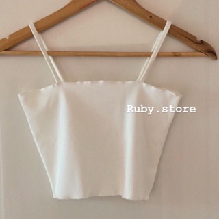 Áo croptop hai dây viền bèo màu trắng