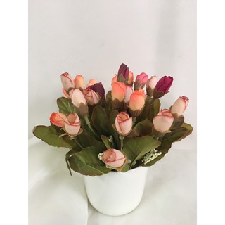 Chậu hoa hồng nụ giả đẹp- Hoa giả