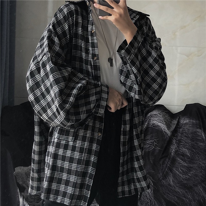 Áo sơ mi nữ bigsize tay dài phồng kẻ caro form rộng chất thô mềm nhẹ 1sizeshop