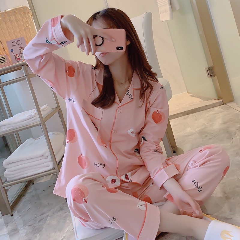 Bộ đồ ngủ dài tay quần dài thu đông pyjama nữ chất cotton dày mịn - Mã 908