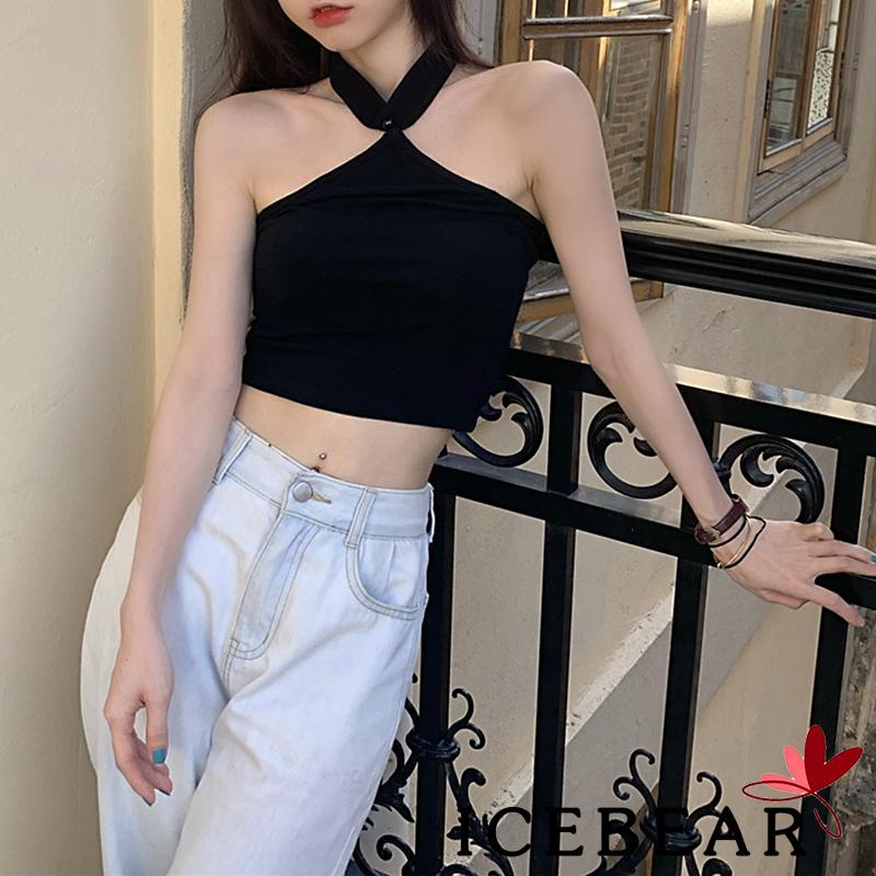 ICE-Women´s Halter Tops Adults Slim-fit Sleeveless Solid Color Crop Tops