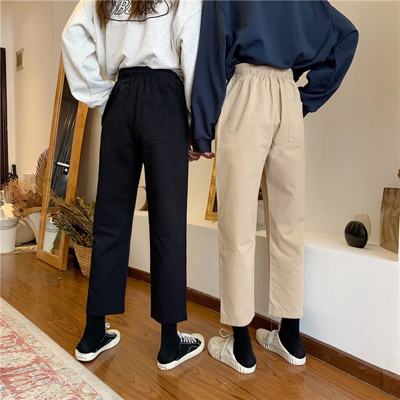 SUXI Quần dài lưng cao màu trơn thời trang Hàn Quốc cho nữ