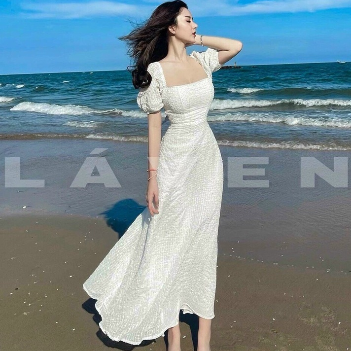 Đầm maxi cổ vuông dáng dài cực đẹp cho nữ đi chơi dự tiệc đi biển