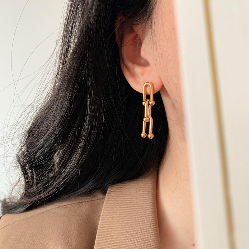 Bông tai titan unisex mắt xích kiểu khóa móng ngựa không gỉ