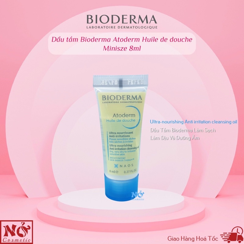 (mini 8ml)Dầu Tắm và Rửa Mặt Bioderma Atoderm Huile De Douche giúp làm sạch, làm dịu và dưỡng ẩm cho da khô,nhạy cảm