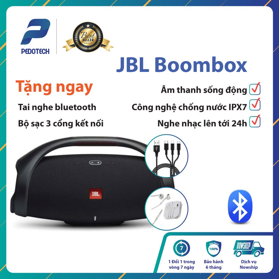 Loa JBL Boombox BẢO HÀNH 6 THÁNG, ÂM THANH SỐNG ĐỘNG, chống thấm nước, tặng kèm dây sạc 3 đầu và tai nghe bluetooth