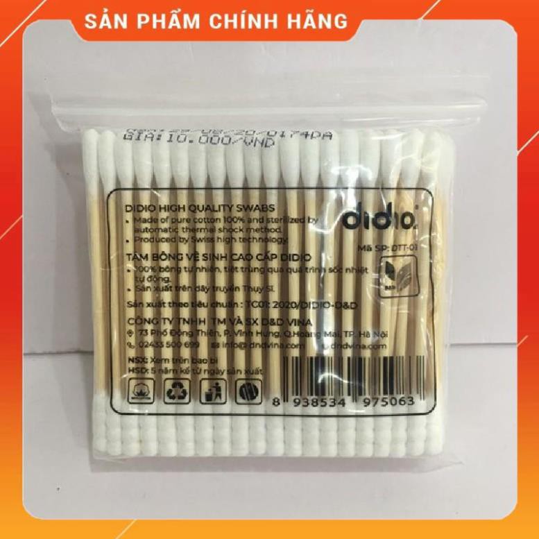 CHÍNH HÃNG -  Bông ngoáy tai Didio túi 100 cái thân trúc,tăm bông vệ snh Didio cao cấp