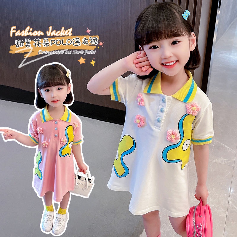 Đầm Polo Ngắn Tay Họa Tiết Hoạt Hình Đáng Yêu Thời Trang Mùa Hè Hàn Quốc Dành Cho Bé Gái 2023