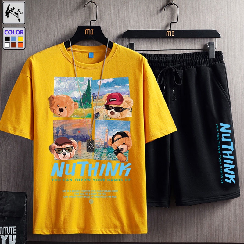 Set đồ KT KTZ9022 gồm áo thun tay ngắn in hình gấu + quần short thời trang nam size M-8XL