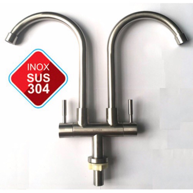 Vòi chén đôi inox 304 dùng cùng lúc cho 2 chậu rửa