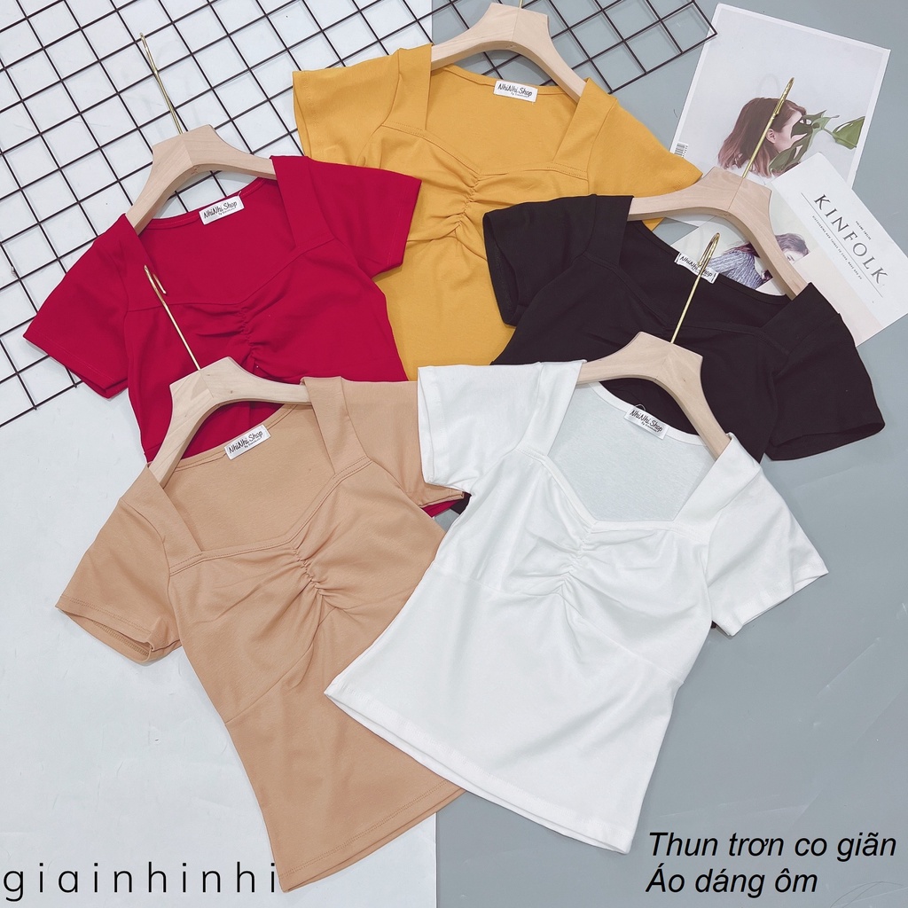 Áo thun kiểu cổ vuông rúm ngực, Áo kiểu ngắn tay dáng ôm sexxy AT5522 - NhiNhi Shop