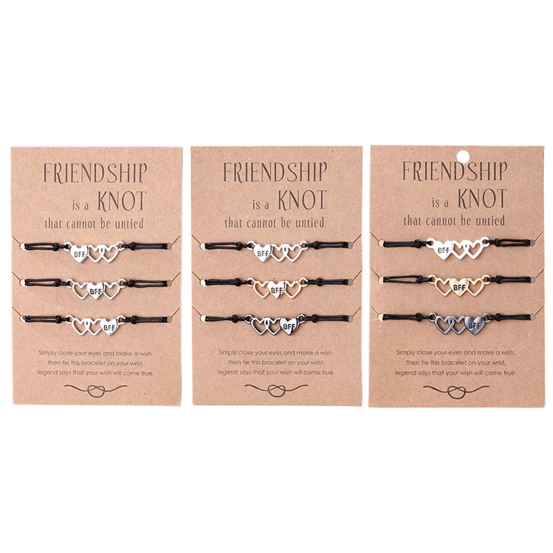 Set 3 Vòng Tay Dây Da Bện Handmade Mặt Hợp Kim Phong Cách BFF Âu Mỹ Đơn Giản Thời Trang