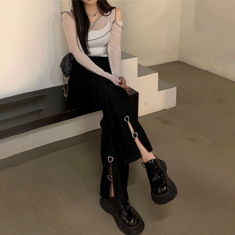 Quần Jean Đen Xẻ Tà Hình Trái Tim Thời Trang Mùa Hè Cho Nữ