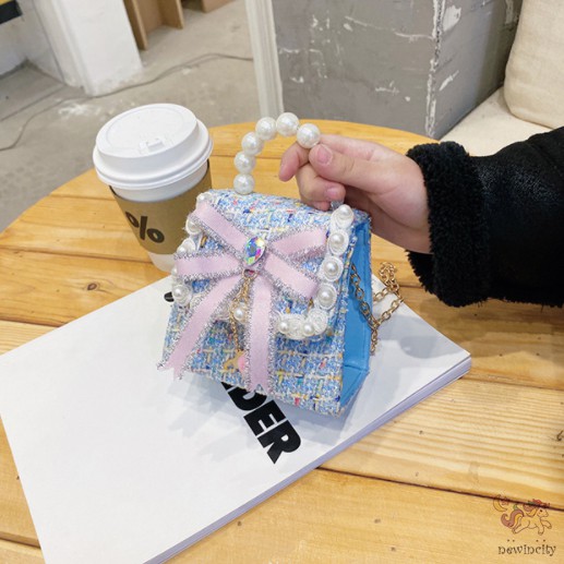 Túi Đeo Chéo Đính Nơ Và Ngọc Trai Dễ Thương Cho Bé Gái