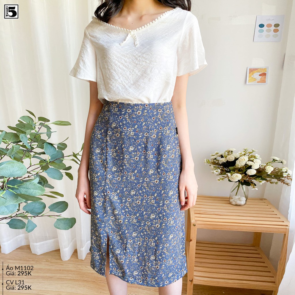 Chân váy hoa nhí vintage, xẻ vạt Twentyfive L31 | BigBuy360 - bigbuy360.vn