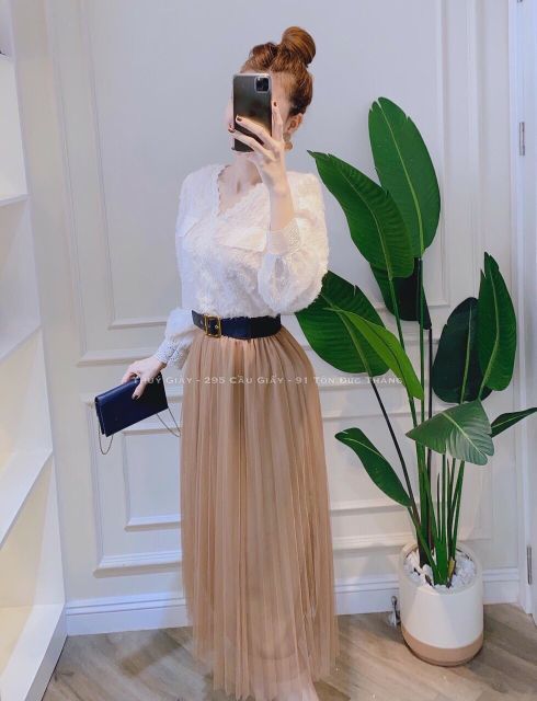 Chân váy dập li voan 2 mặt hàng Quảng Châu