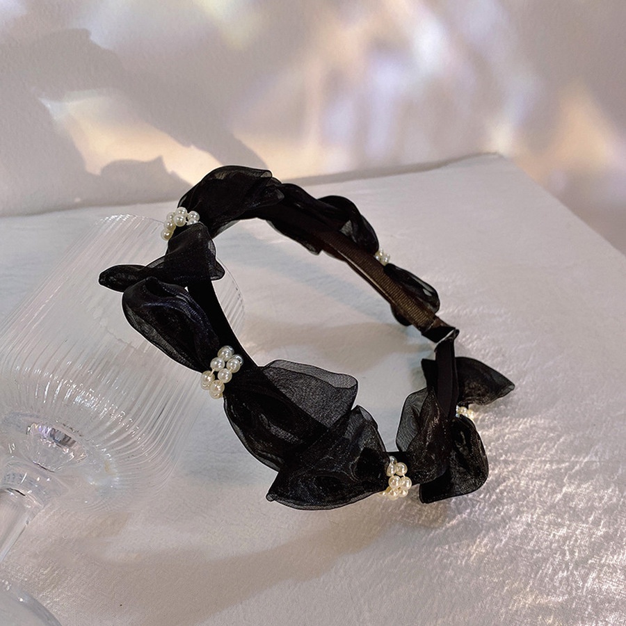 Băng Đô Cài Tóc Lưới Đính Nơ Ngọc Trai Ngọt Ngào Phong Cách Hàn Quốc Cho Nữ