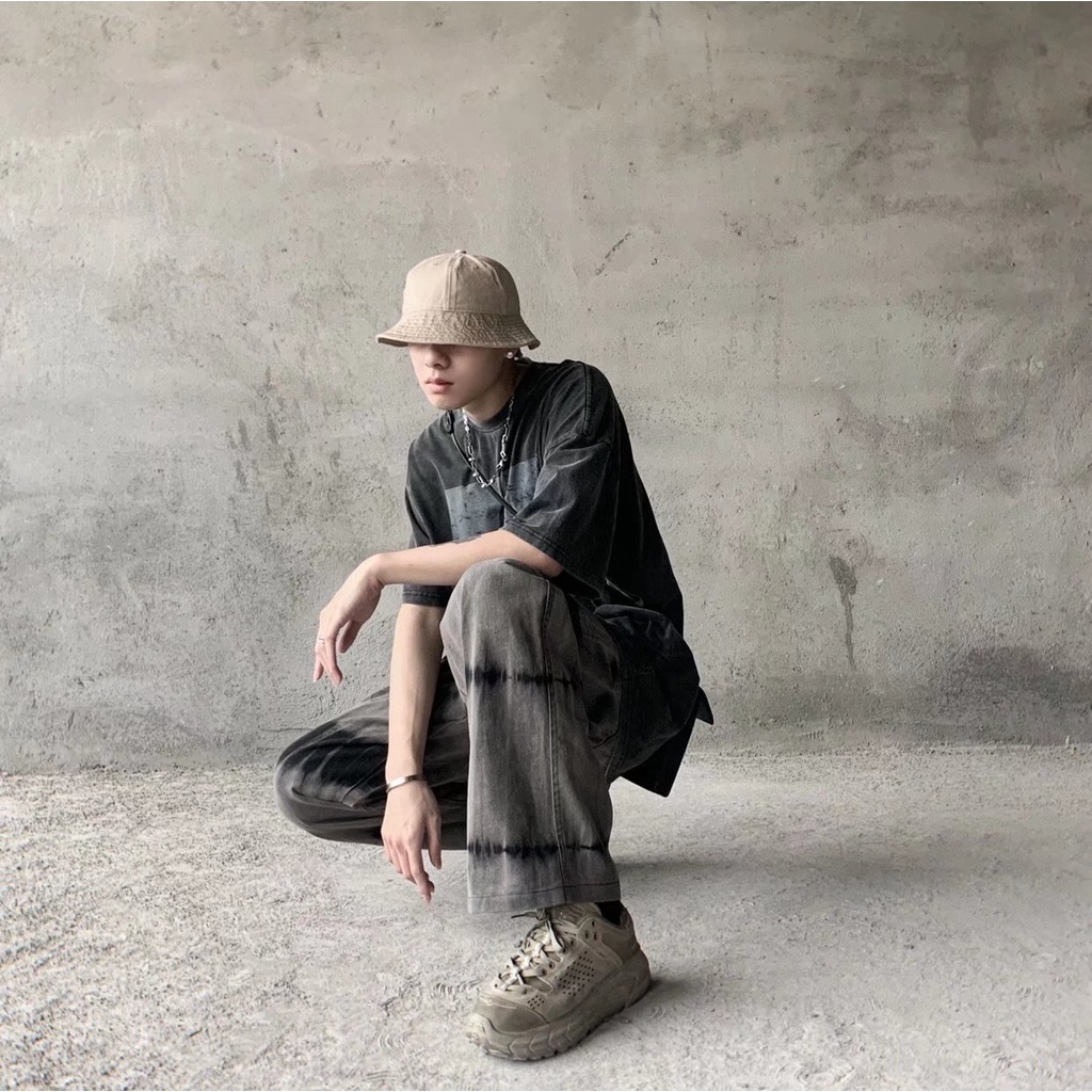 ♞AFF LIGA♞ Quần Jeans Baggy Ống Rộng Màu Nhuộm Phong Cách Hip Hop Đường Phố Thời Trang Mùa Hè Hàn Quốc Cho Nam