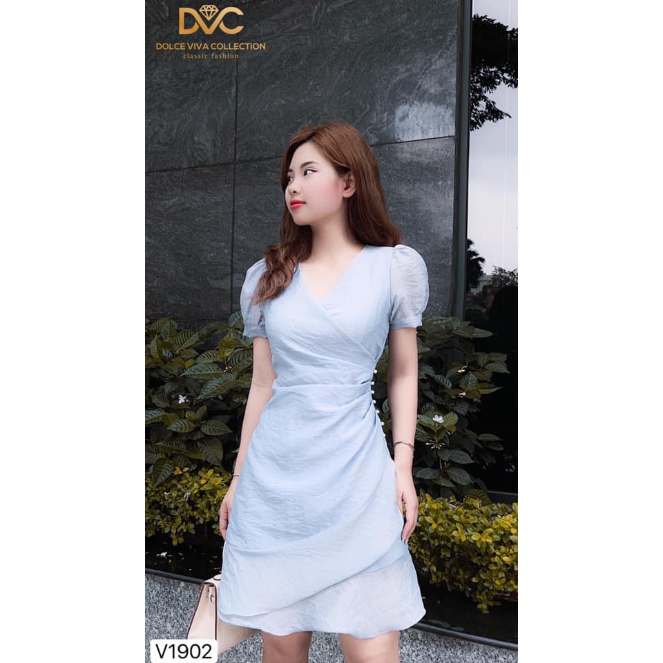 Váy xanh chất đũi Thái Lan phối ren Hàn V1902_Mie Design [kèm ảnh thật]