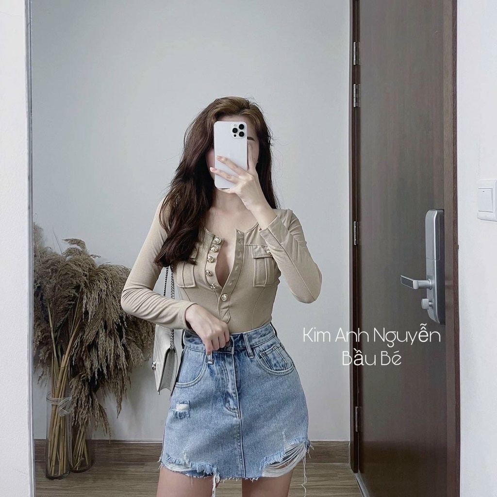 áo thun borip tay dài túi ngực cổ tròn phối nút chất thun dày dặn lên form tôn dáng chuẩn đẹp😜👌😜👌😜👌ls089