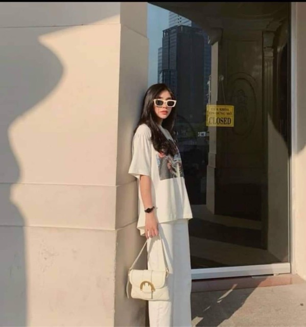 Sét áo in cộc tay +quần ống rộng trắng TTB857