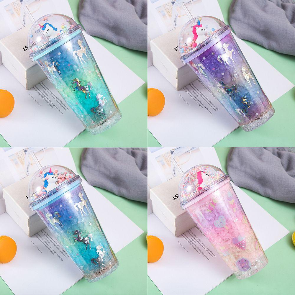 Bình Nước Kỳ Lân Dễ Thương Kèm Ống Hút 450ml Ket1