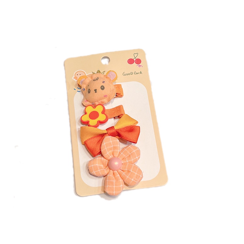 Bộ 4 Kẹp Tóc Hình Nơ Họa Tiết Hoa / Bướm Hoạt Hình Phong Cách Hàn Quốc Dễ Thương Tinh Tế Thời Trang Cho Bé Gái