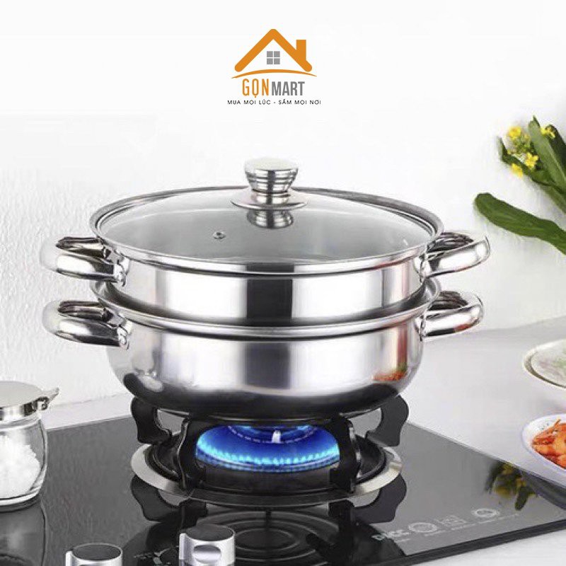 Nồi hấp 2 tầng đa năng size 28cm tiện lợi sử dụng cho cả bếp từ và bếp ga