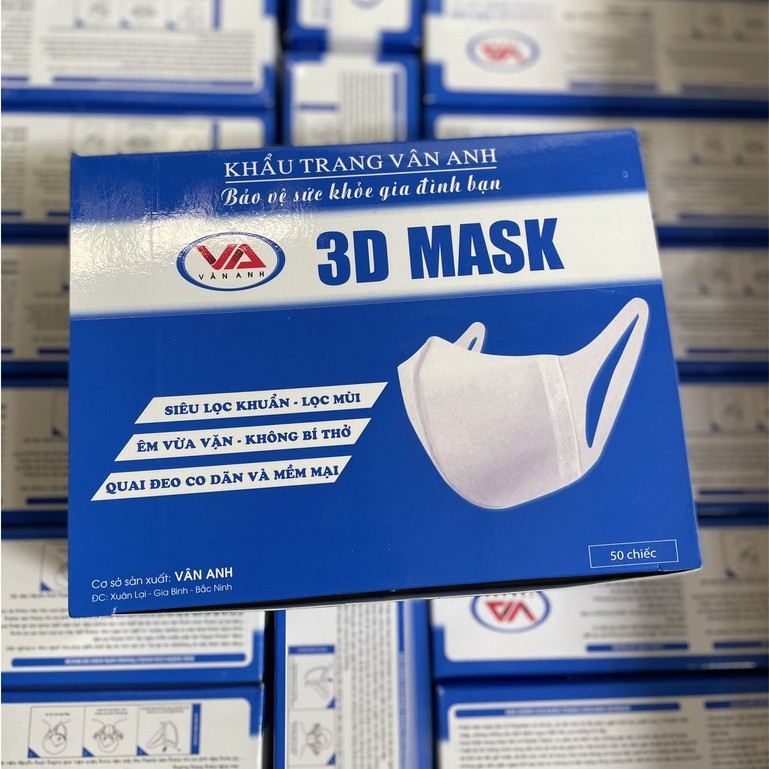 [Hộp 50 cái] Khẩu Trang Vân Anh 3D Mask