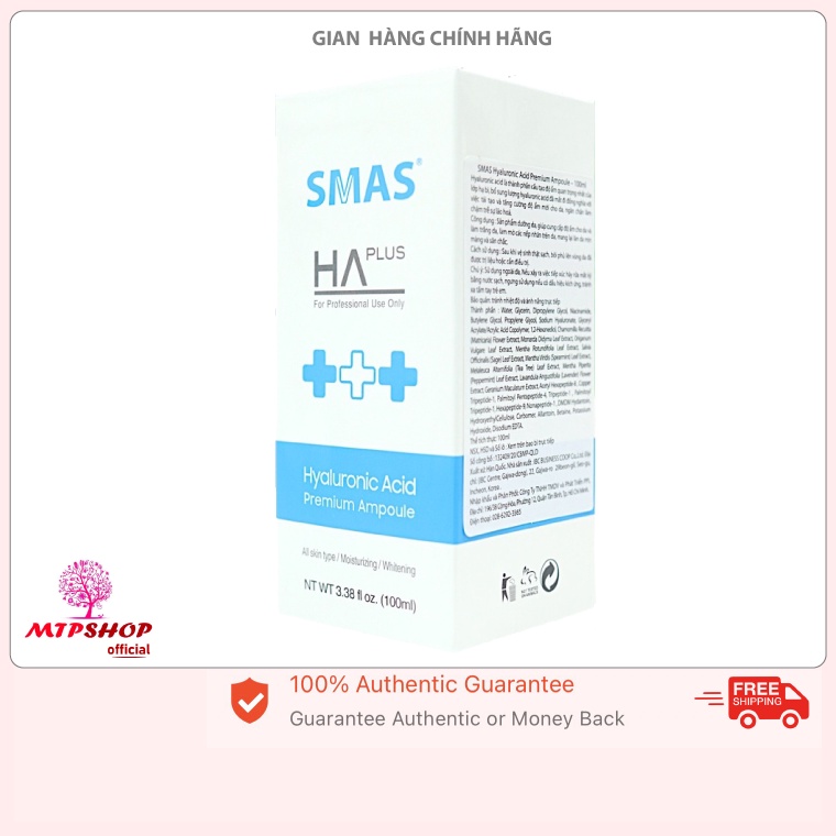 Serum Cấp Nước Phục Hồi Làm Sáng Da SMAS HA Plus Hyaluronic Acid 100ml