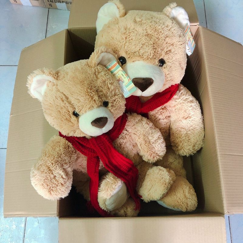 GẤU BÔNG TEDDY SIZE LỚN 80CM TĂNG KHĂN LEN VÀ TÚI RÚT HÀNG NHẬP KHẨU CAO CẤP