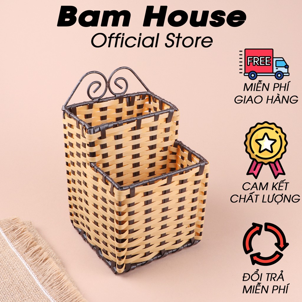 Ống đựng muỗng đũa nhưa mây dạng vuông Bam House cao cấp OD02 - Gia dụng bếp