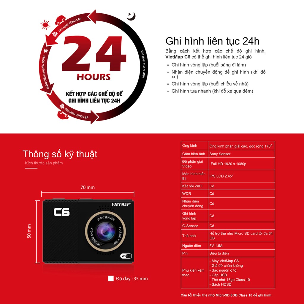 Camera Hành Trình VIETMAP C6 Wifi Sony Sensor - Phân Phối Chính Hãng