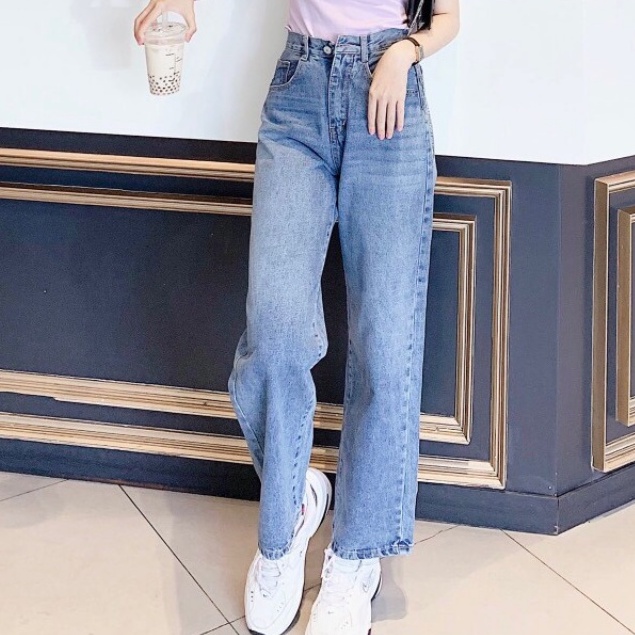 Quần jean nữ ống rộng phong cách Ulzzang School  - Quần jeans baggy suông