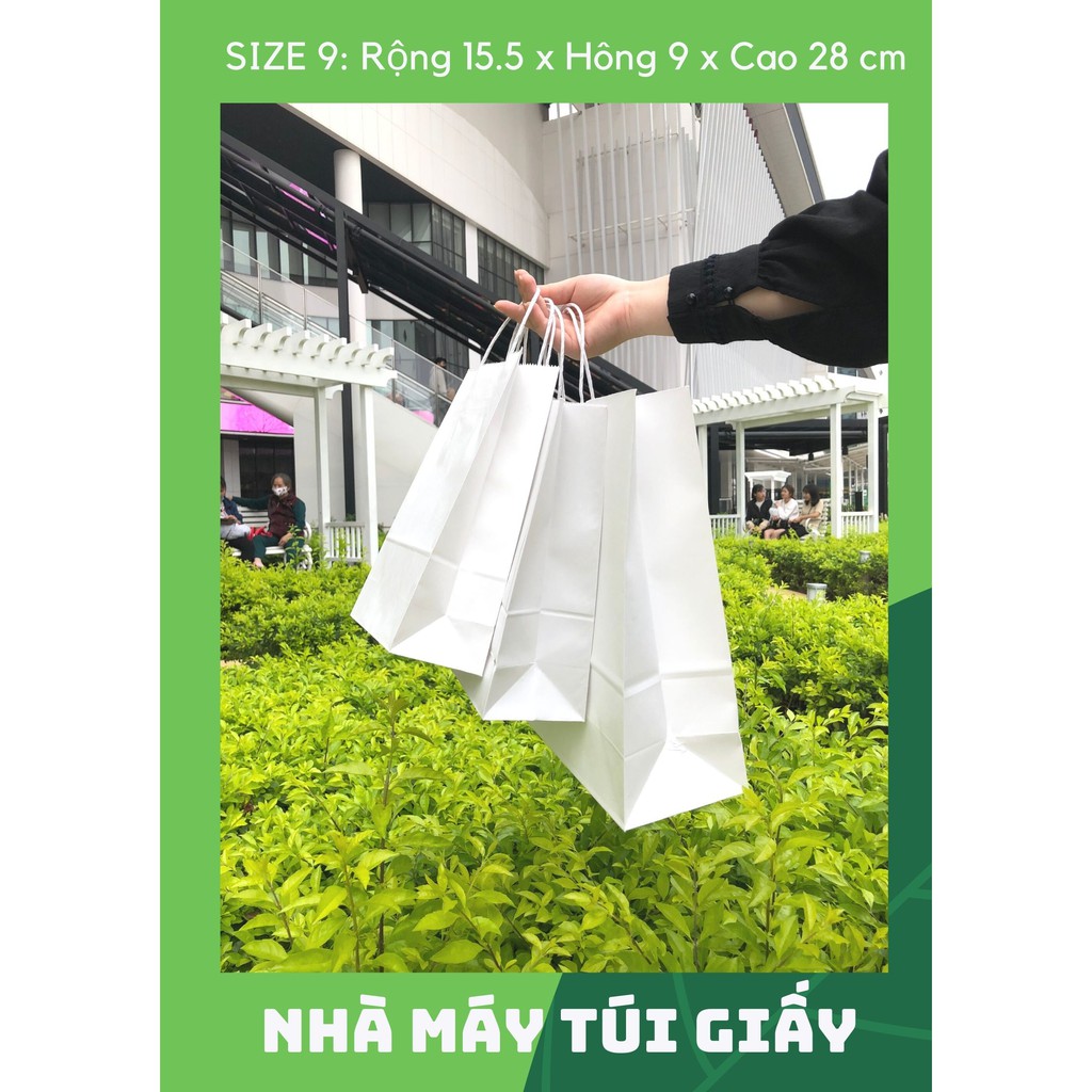 10 chiếc túi giấy kraft Nhật màu trắng Size 9 -15.5x9x28cm CÓ QUAI