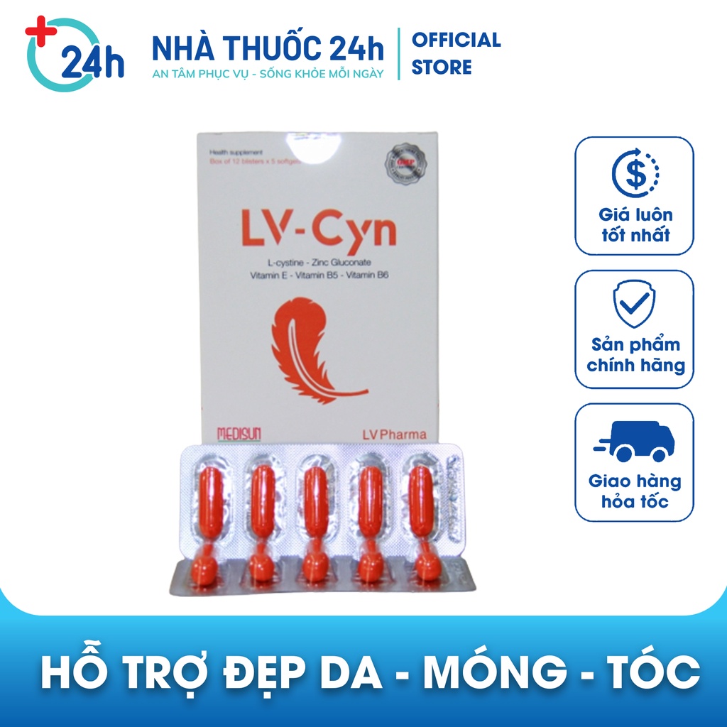 Viên uống LV Cyn xoá thâm mụn, sáng da, đẹp DA - MÓNG- TÓC hạn chế quá trình lão hóa da - LV pharma -  Hộp 60 viên