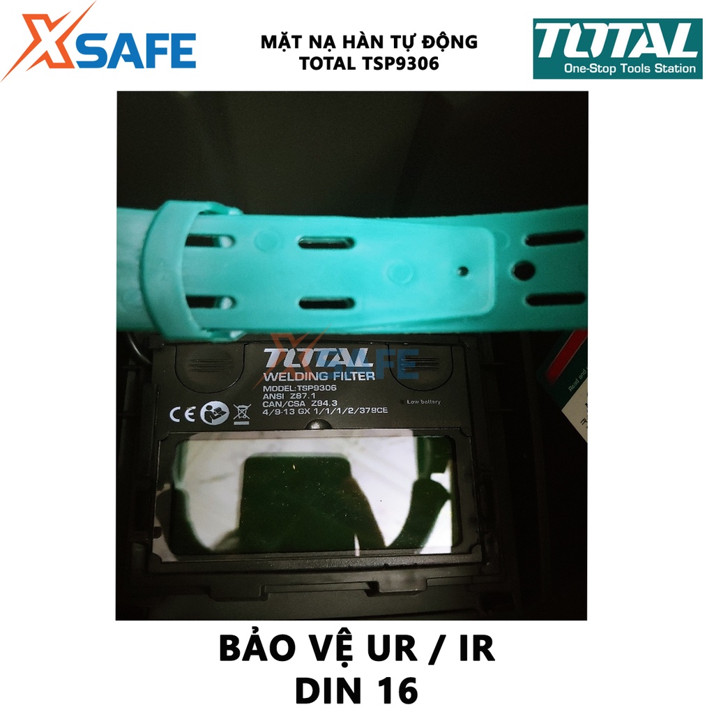 Mặt nạ hàn điện tử TOTAL TSP9306 mặt nạ hàn tự động Vùng quan sát 92×42mm, bảo vệ khỏi tia lửa điện, hơi, khí độc