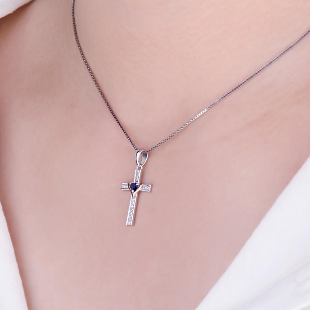 Dây Chuyền Bạc 925 Mặt Thánh Giá Đính Đá Sapphire Xanh