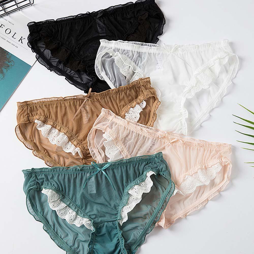 Quần Lót Cotton Lưng Thấp Phối Lưới Thoáng Khí Đính Nơ Quyến Rũ