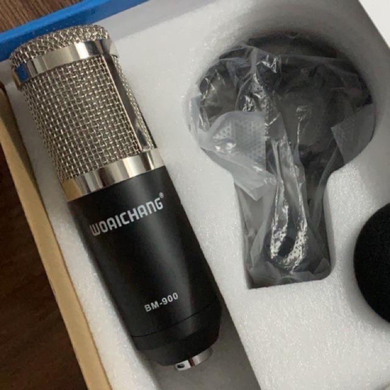 Bộ combo mic livestream hát karaoke micro woaichang BM900 card V8 bluetooth và chân màng lọc -enzopro