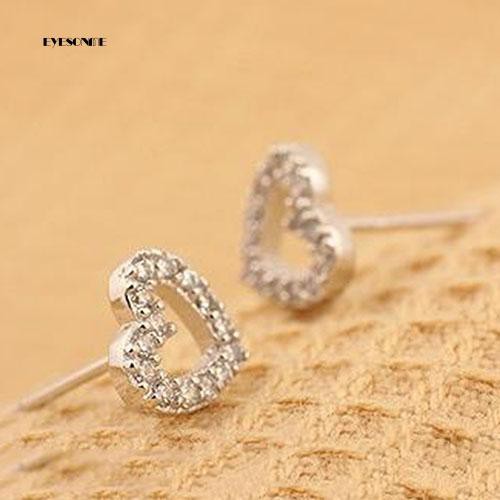 ♟Bông Tai Mạ BạC HìNh Tim ĐíNh Đá ThờI Trang