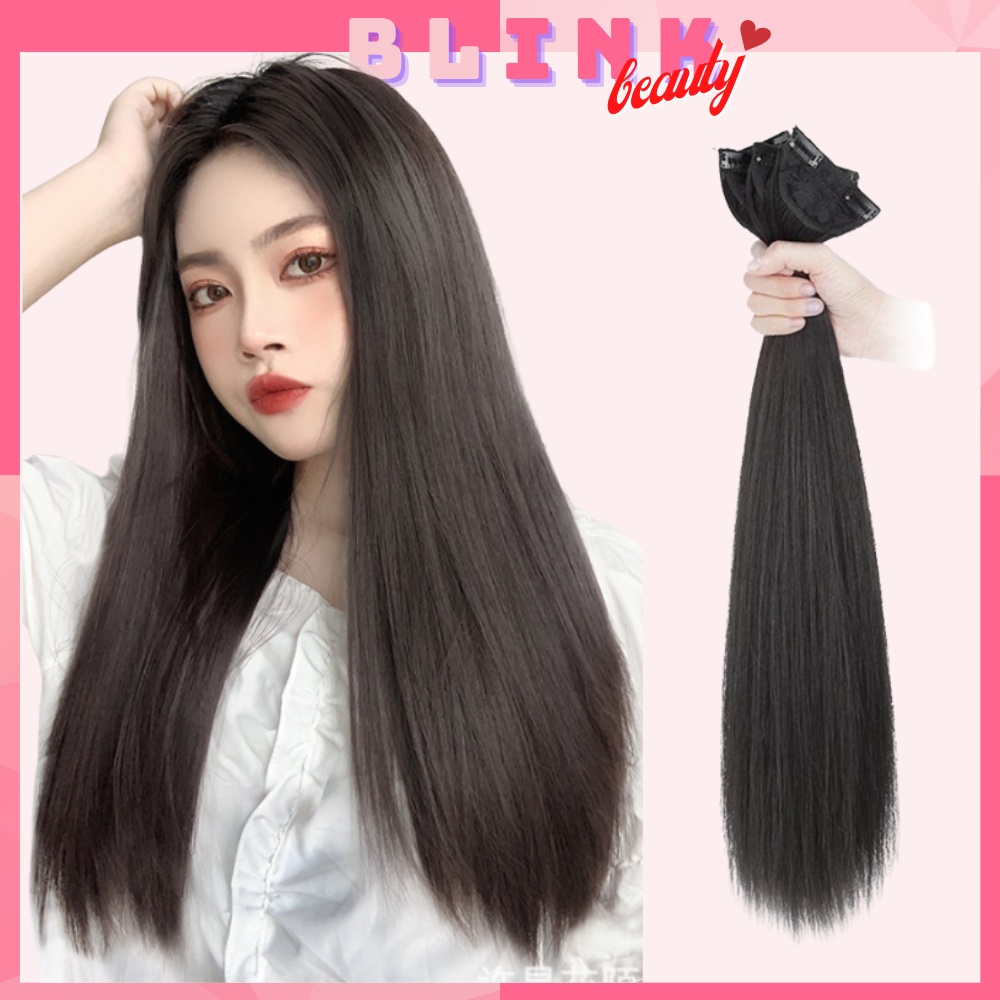 SET 3 TÉP TÓC GIẢ KẸP THẲNG MỀM MƯỢT TỰ NHIÊN MÀU SẮC ĐA DẠNG LÀM DÀY TÓC ĐỘ DÀI 50CM-60CM AJ54