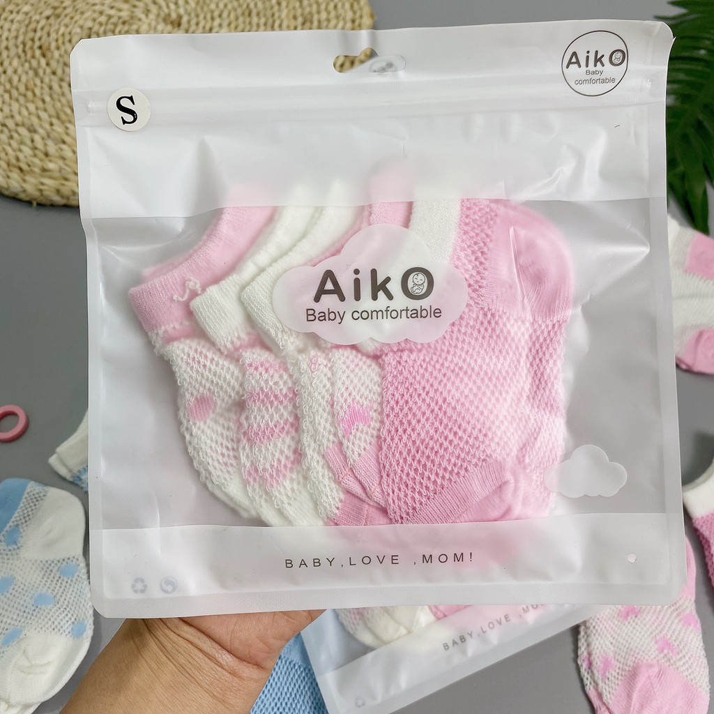 Sét 5 đôi tất lưới Màu AI KO- Tất lưới Cotton mềm mại, thoáng khí cho bé