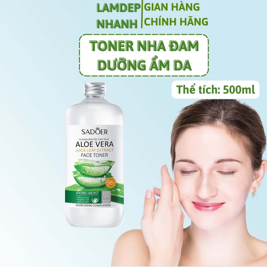Toner, Nước Cân Bằng Da Chiết Xuất Nha Đam SADOER 500ml Dưỡng Ẩm, Làm Dịu Da, chăm sóc da mặt, làm đẹp da