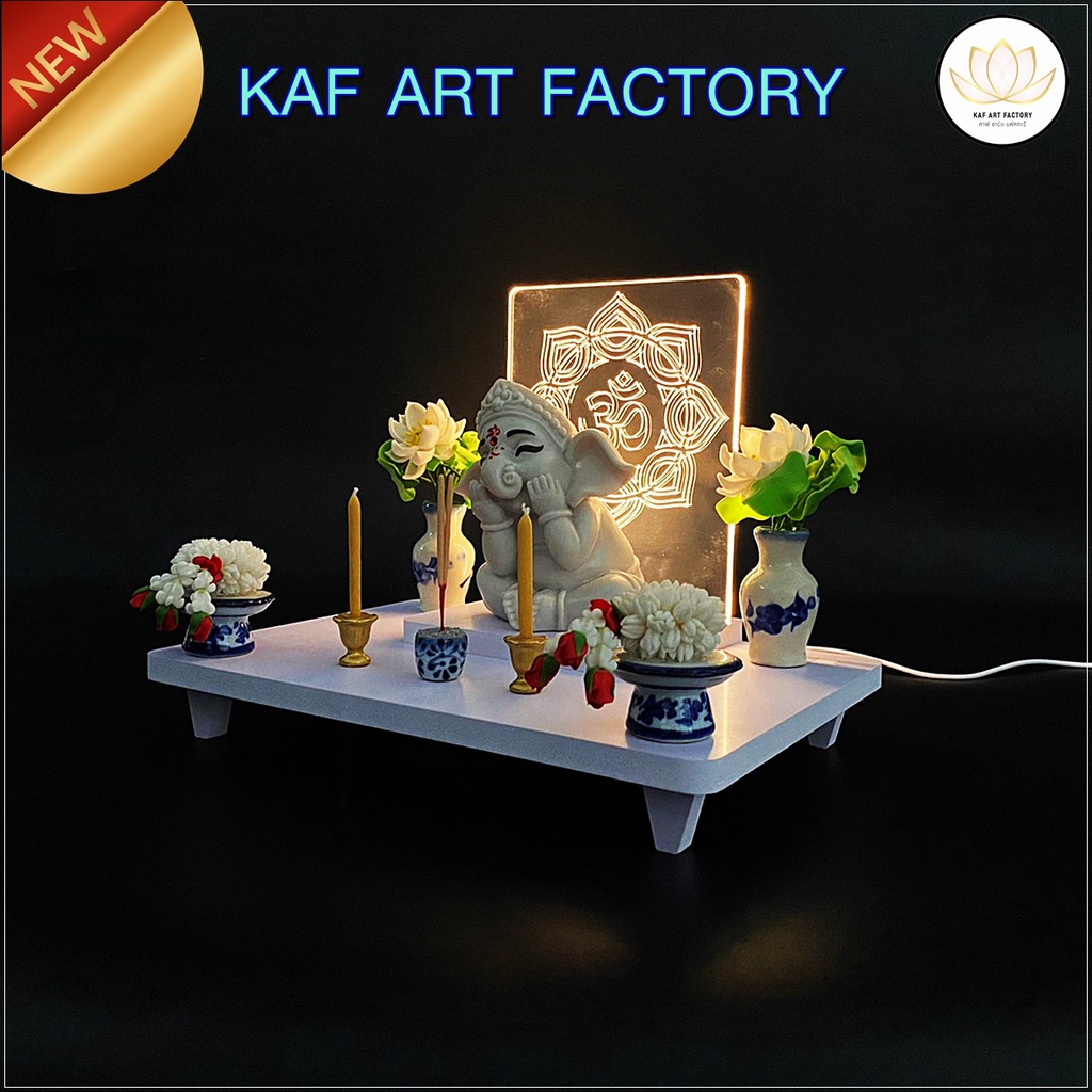 Kệ Phật Để Bàn Có Đèn Và Tấm Acrylic Họa Tiết Cây Bồ Đề Om Đứng tm-light01