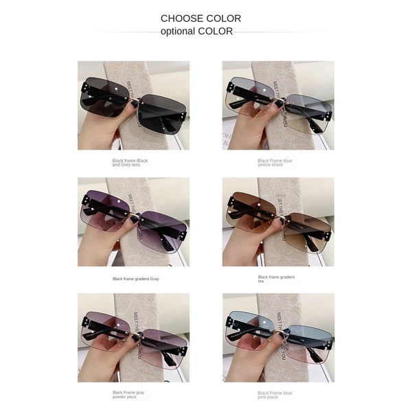 Kính Mát Gọng Vuông Không Viền Chống Tia UV Phong Cách Retro Mới Cho Nam Nữ