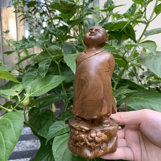 Tượng vạn sự tùy duyên - tượng chú tiểu gỗ b\ach x\anh, gỗ hương cao 15cm