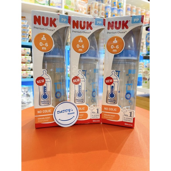 Bình sữa cảm biến nhiệt Nuk PP 300ML núm ti Silicone S1 - M
