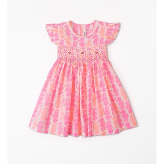 Đầm smock bé gái cổ tròn nẹp ren cánh tiên